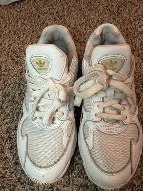 adidas White Sneakers with Gold Logo Accents